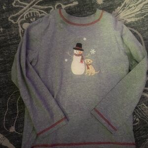Gray Kids Shirt with Snowman and Dog Design